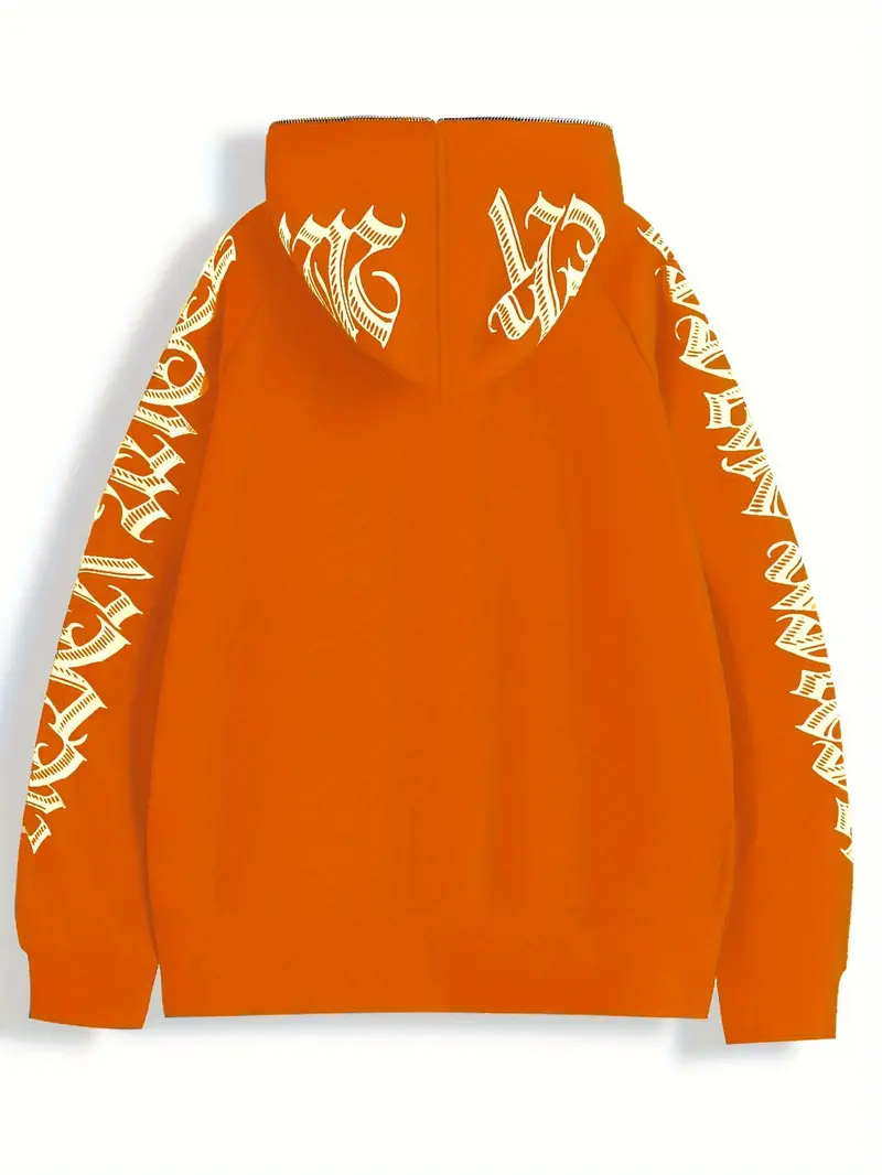 Letter Print Long Sleeve Zip Up Hoodies, Cyber Y2k Gothic Punk