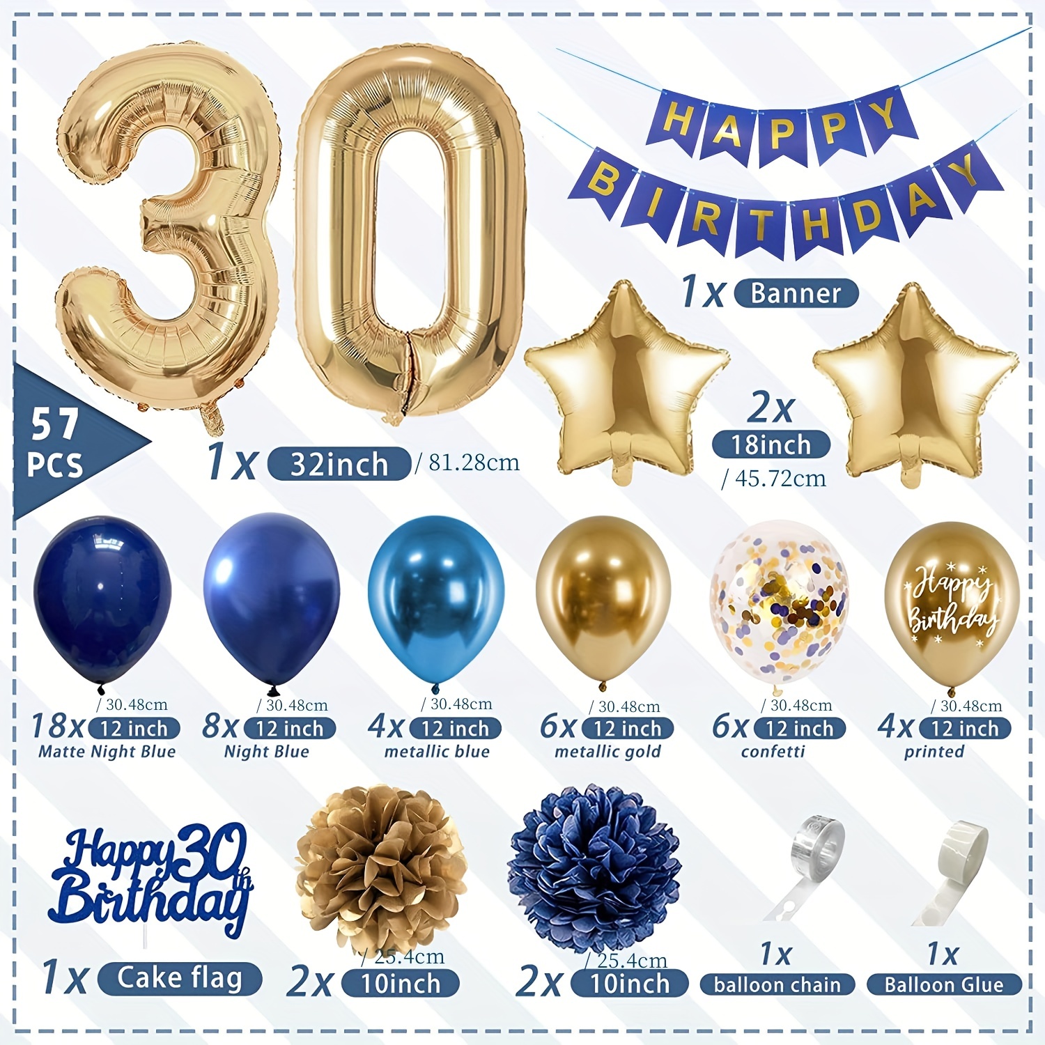 Palloncini 30 Anni Compleanno Uomo, Decorazioni 30 anni Compleanno Beige  Blu con Striscione Buon Compleanno, Fascia Compleanno, Blu Oro Addobbi 30  Anni Compleanno per Donna Uomo 30 Compleanno : : Casa e cucina