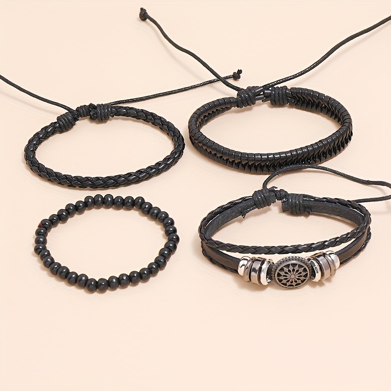 4pcs Vintage Leather Braided DIY Bracelet Set
