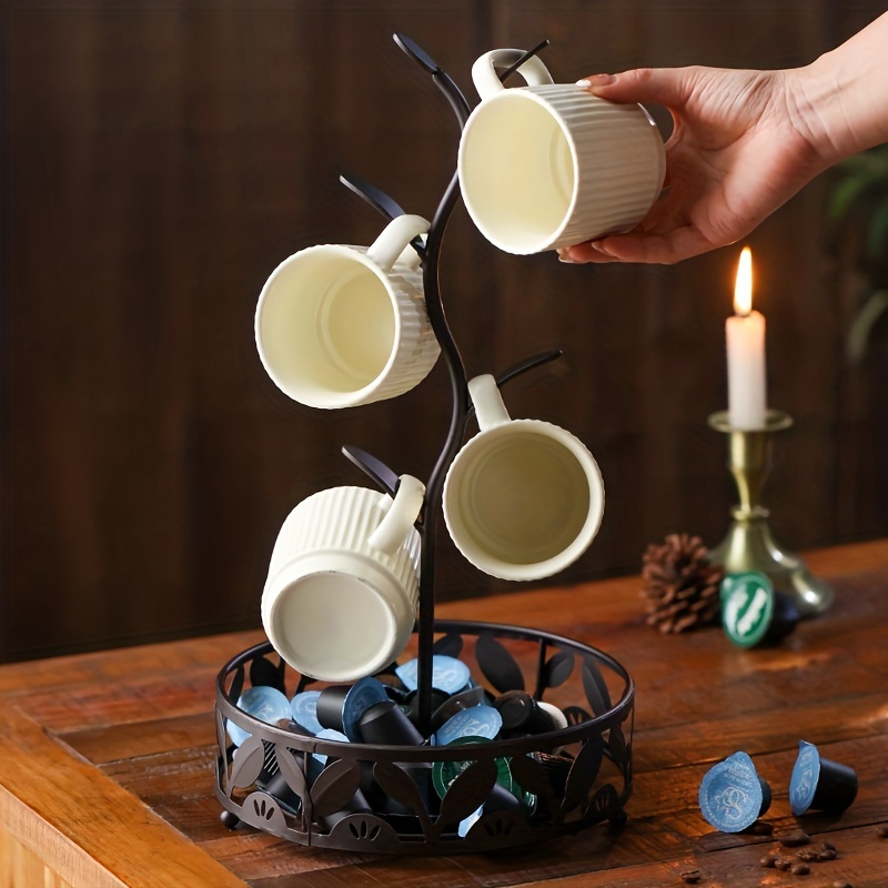 Coffee Mug Holder for Large Mugs, Mug Tree for Counter, Coffee Cup Holder  for Countertop, Mug Rack with Tray, Metal Coffee Mug Tree with 6 Hooks