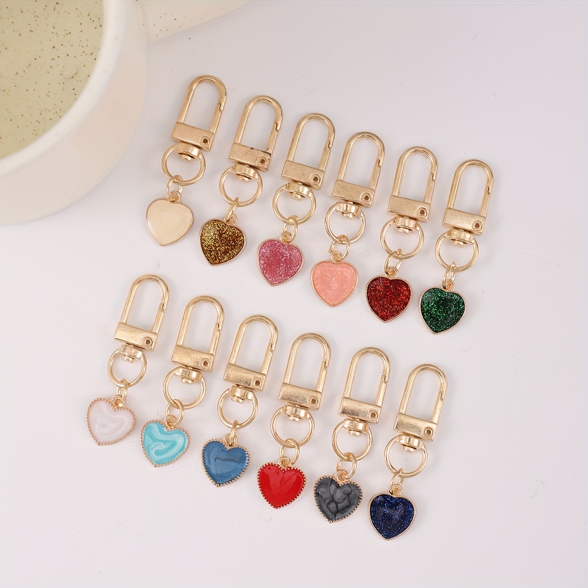 Image of 12 Casual And Easy Alloy Drip Oil Peach Heart Love Pendant Keychain Cute Wallet Backpack Handbag Additions Pendant Valentine's Day Small Gift
