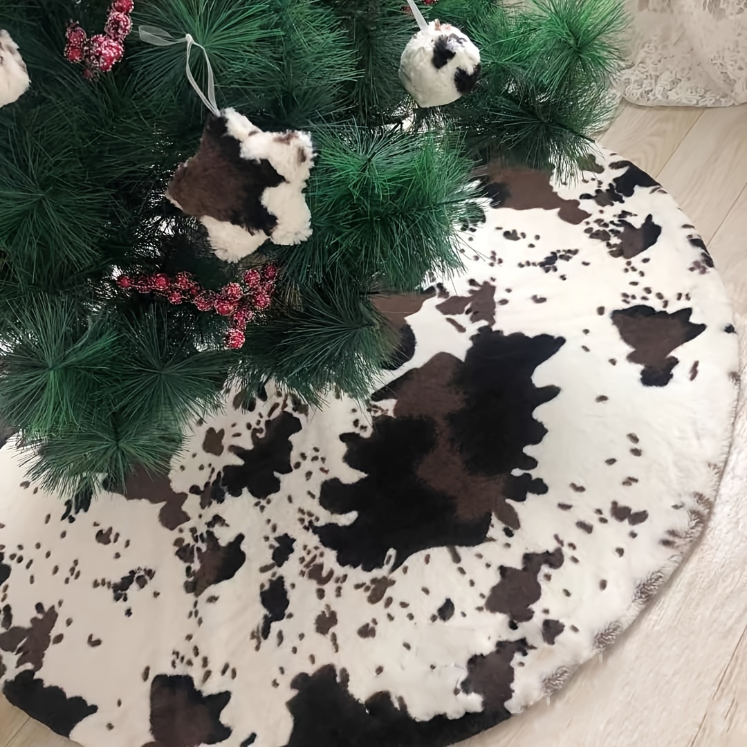 

1pc Christmas Tree Skirt In Cow Print, , 30 Inches / 78 Cm, Christmas Tree Apron, Holiday Decoration.