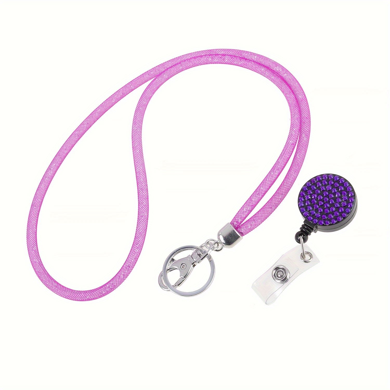 Fashion Sparkle Purple Crystal Neck Lanyard,bling ID Name Badge Holder,Retractable Rhinestone Work Badge Reel Clip for Women(1pc),Flower,Heart,Rose