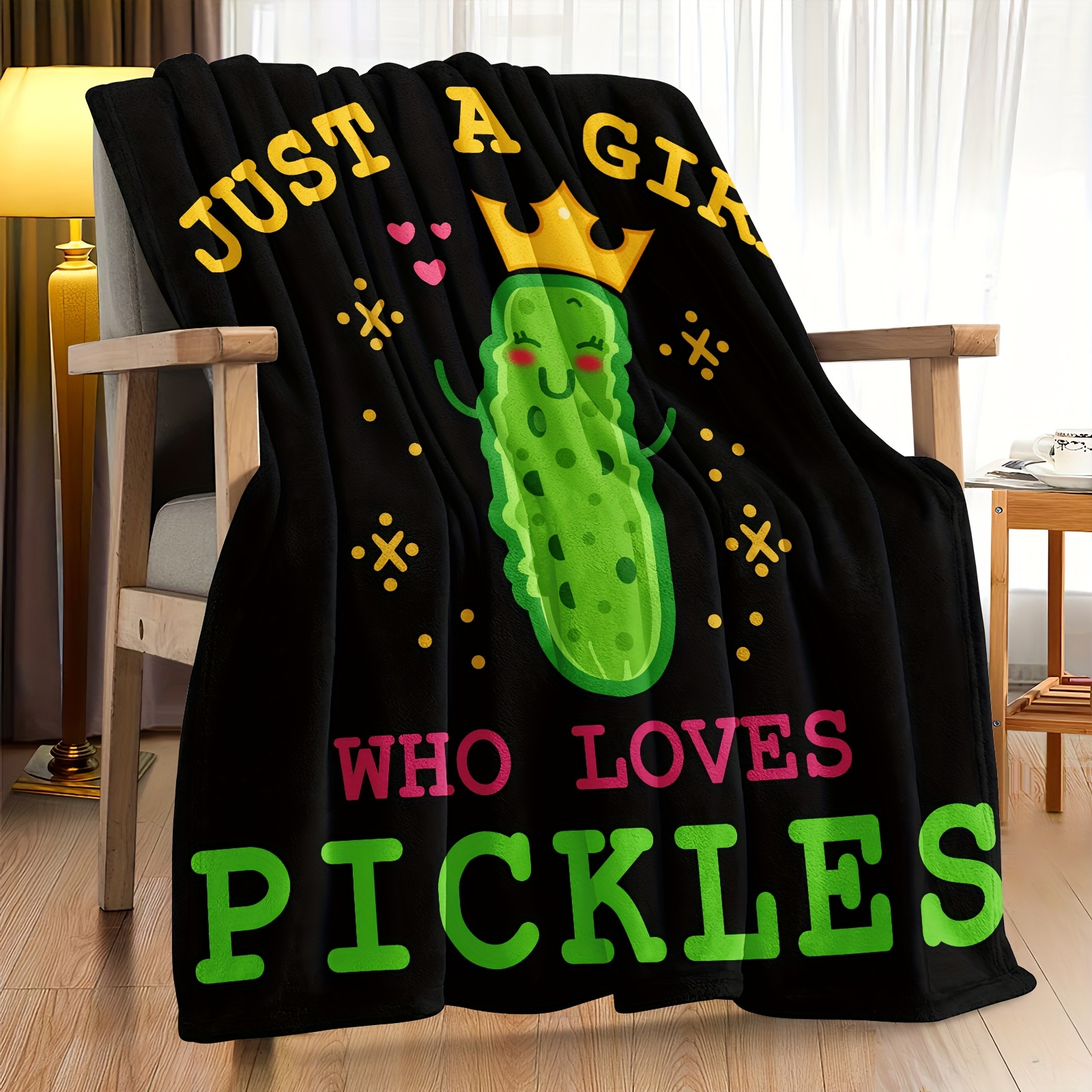 Pickle Gifts Blanket - Just a Girl Who Loves Pickles - Funny Pickle Gifts  for Pickles Lover Kids Women Cute Food Comfy Cozy Plush Flannel Fleece