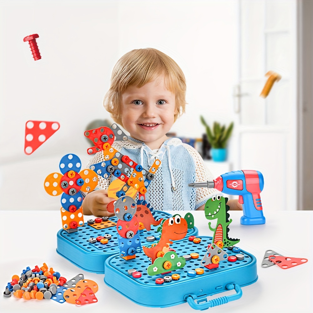 Juego de apilamiento Montessori juguetes con taladros juguetes educativos  creativos 3D rompecabezas mosaico juego caja de herramientas para niños 3 4