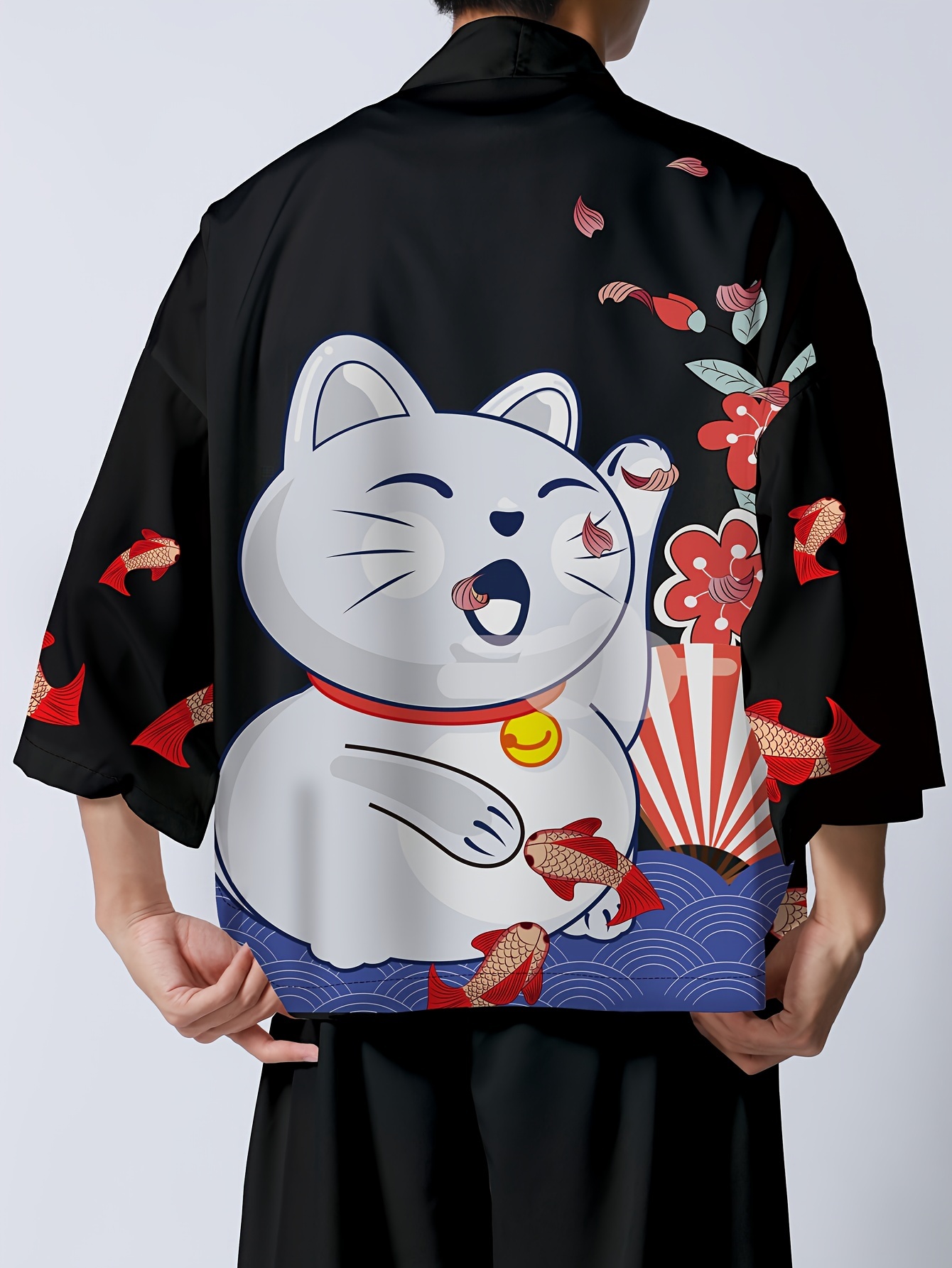 Anime Cartoon Cat Pattern Men's Kimono Jackets Japanese Costume Men V-neck  Casual Short Sleeve Open Front Coat - Temu