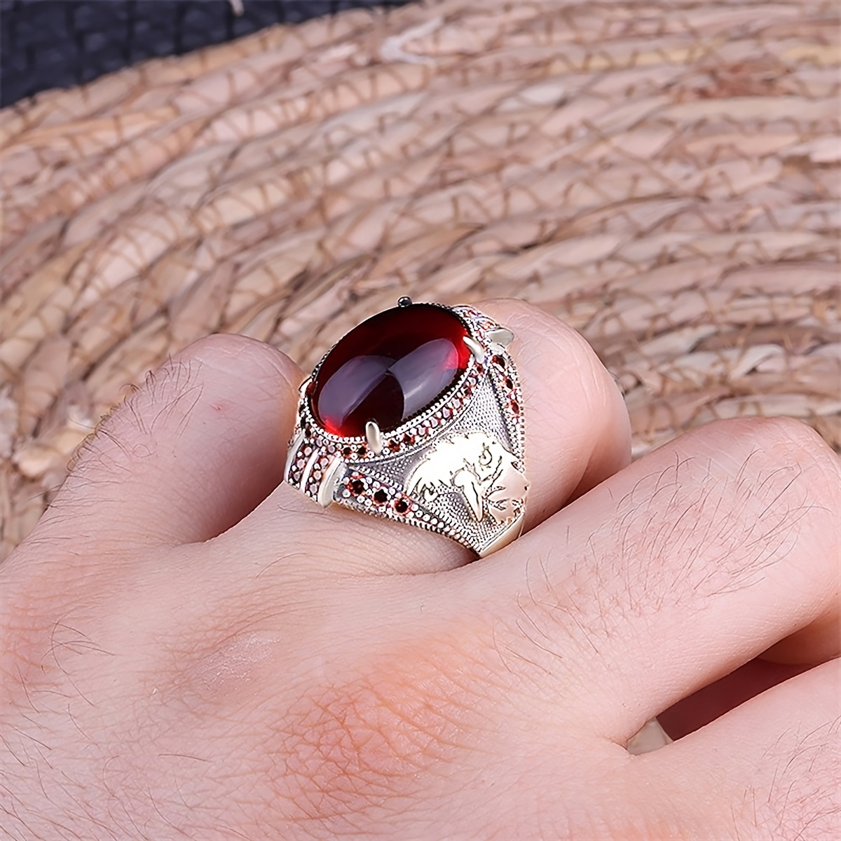 Men's Classic Gemstone & Red Gemstone Ring
