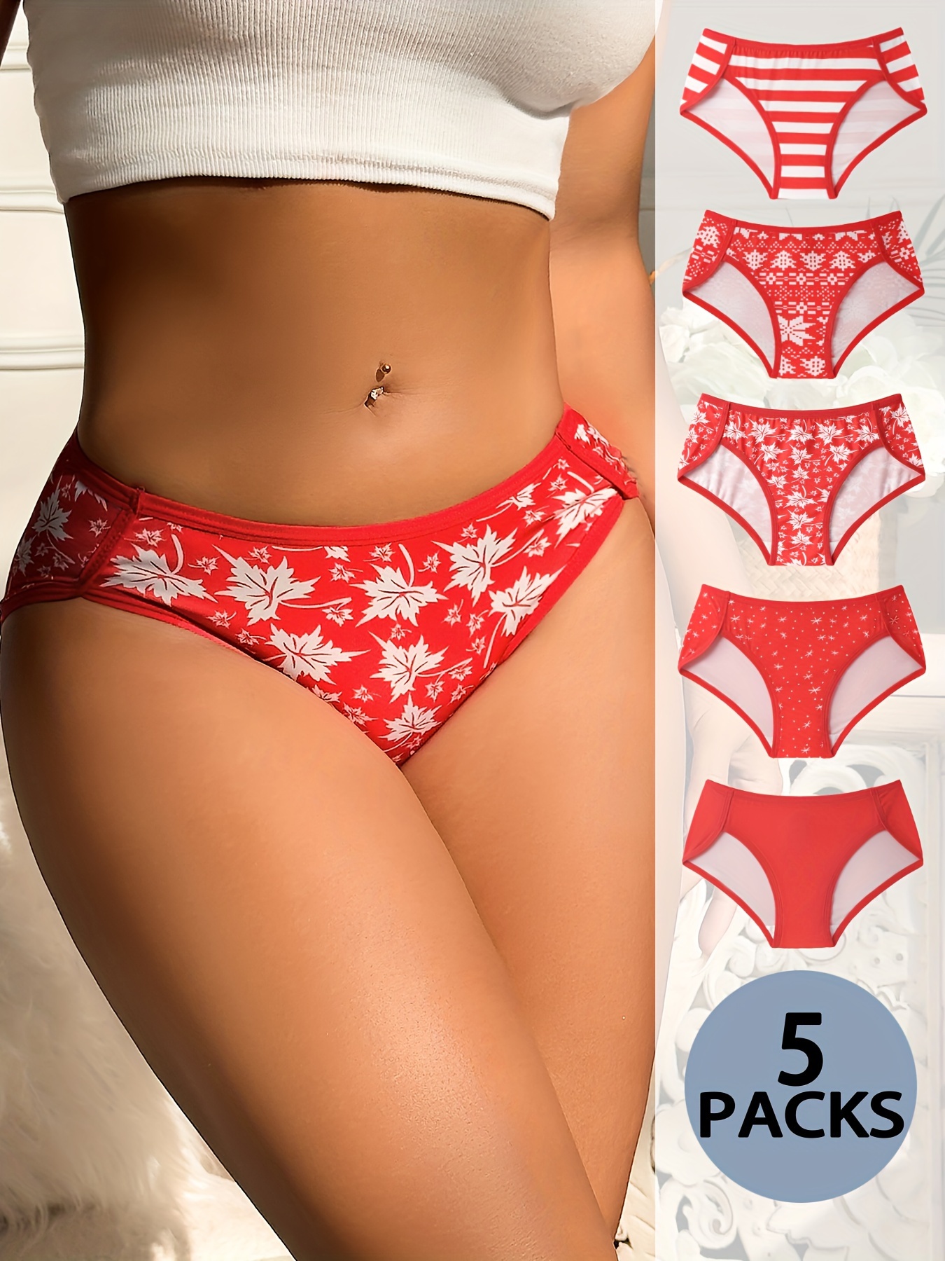 5pcs Butterfly & Geometric Print Period Panties, Comfy & Breathable  Stretchy Intimates Panties, Women's Lingerie & Underwear