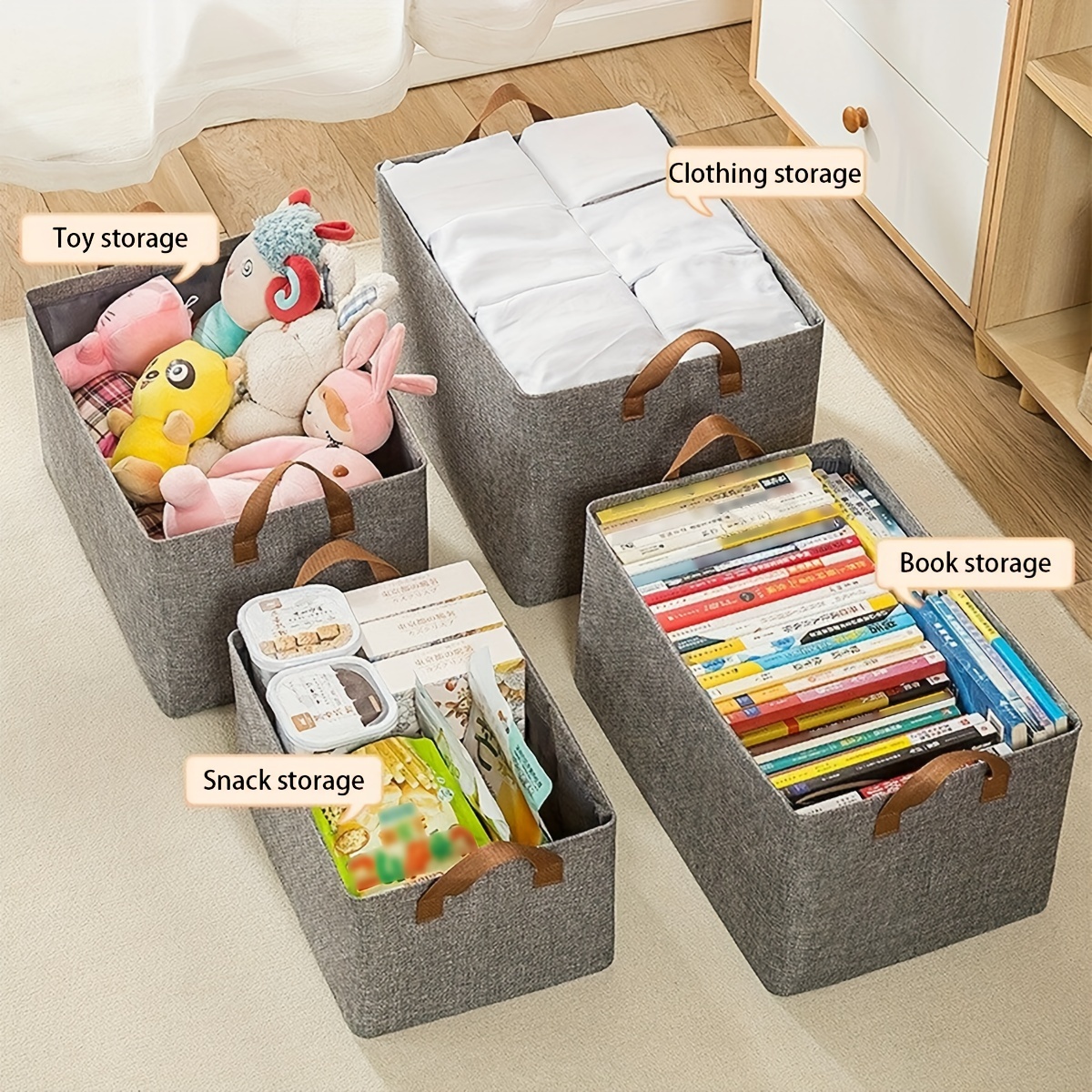 Fabric Storage Boxes for Organizing with Lids Houndstooth Clothes Bins  Baskets Container Organizers