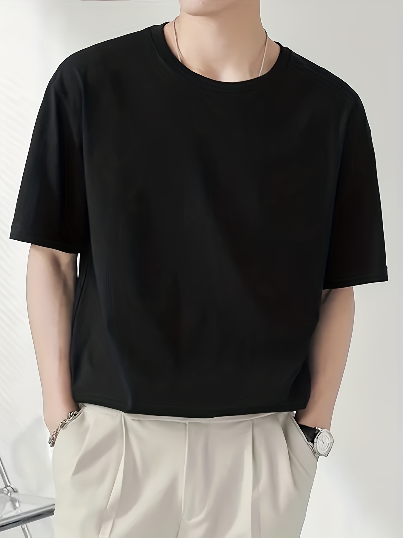 INCERUN Fashion Men Casual T Shirt Plain Cotton 3/4 Sleeve Crew