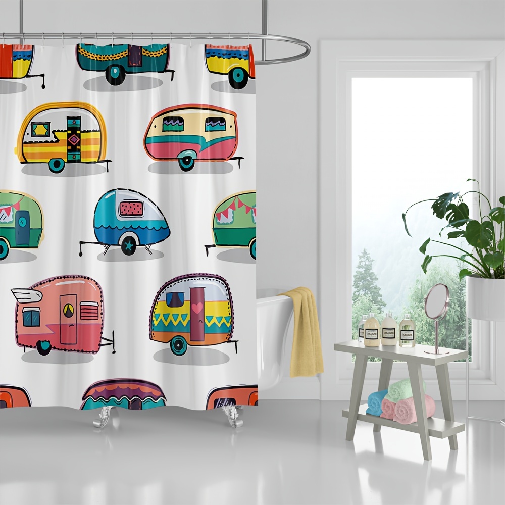 

1pc Cartoon Car Printed Shower, Waterproof Shower With Hooks, Decorative Bathtub Partition, Bathroom Accessories, 168*183cm (66in*72in)