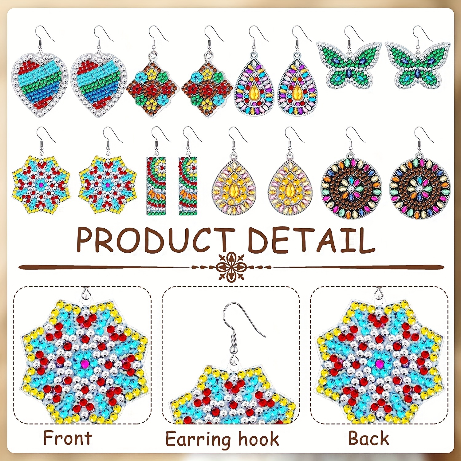 8 Pairs DIY Diamond Painting Earring Making Kit 5D Boho Hand Mosaic Diamond  Art Earring Kit Vintage Bohemian Dangle Drop Earrings with Tool for Adults