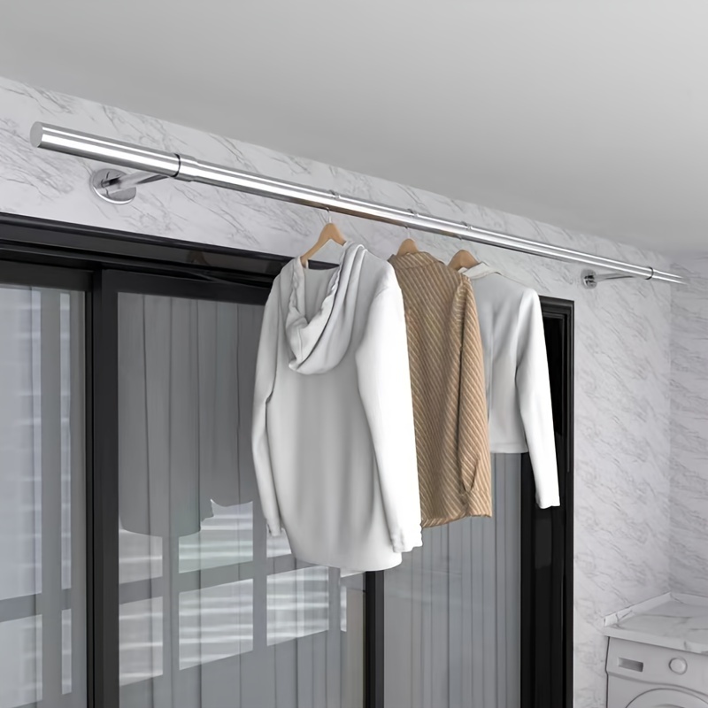 Metal Drying Clothes Pole Balcony Top Installation Fixed Temu