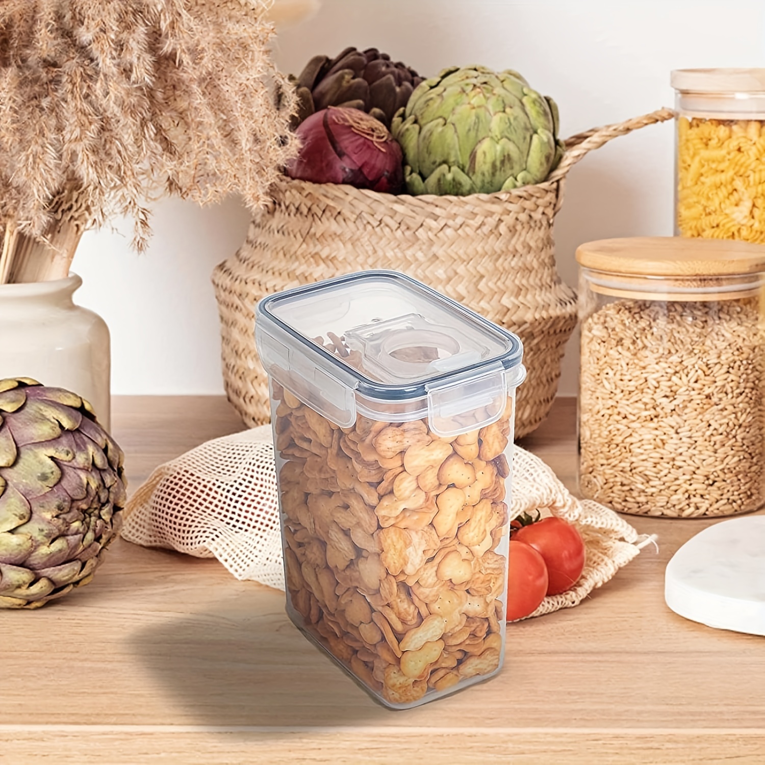 Airtight Clear Storage Container With Lid, Vacuum Storage Airtight Jar,  Kitchen Pantry Stackable Storage Organizer, For Cereal, Rice, Pasta, Tea,  Nuts And Coffee Beans, Plastic Food Preservation Tank, Home Kitchen  Supplies 