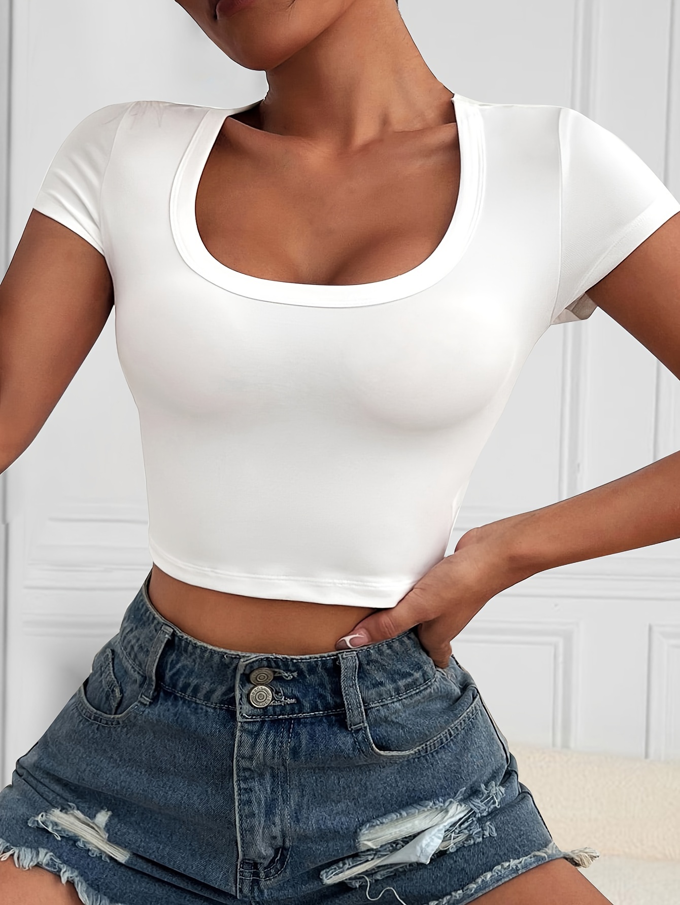 Ribbed Tied Crew Neck Crop T shirt Casual Long Sleeve Top - Temu
