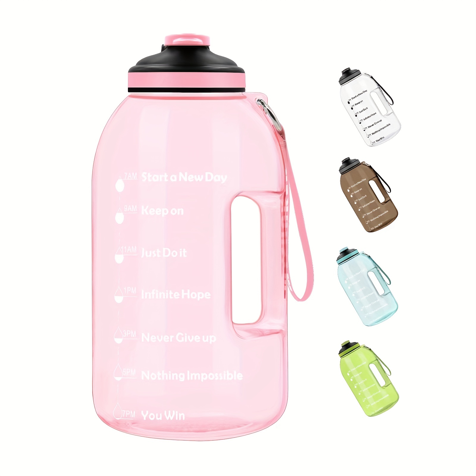 1500ml Water Bottles Large Capacity Plastic Clear Sports Drink Bottle Gym Fitness Ton Cup with Portable Handle and Rope, Pink