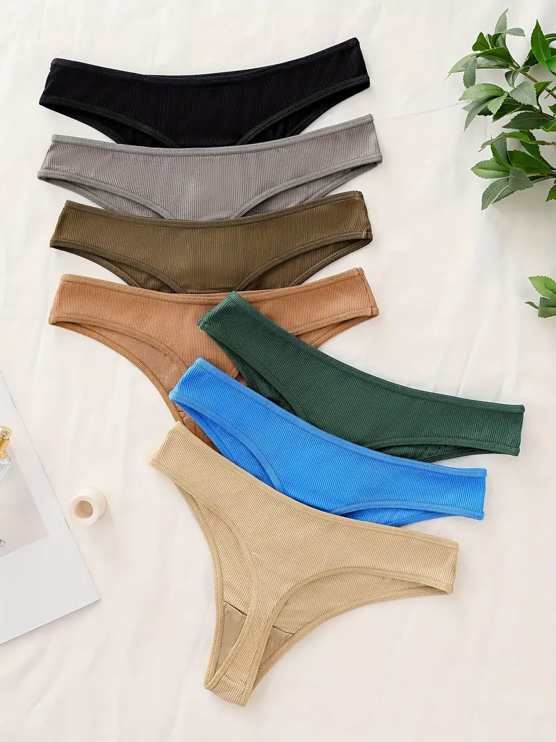 Solid Ribbed Thongs Soft Comfy Stretchy Intimates Panties - Temu