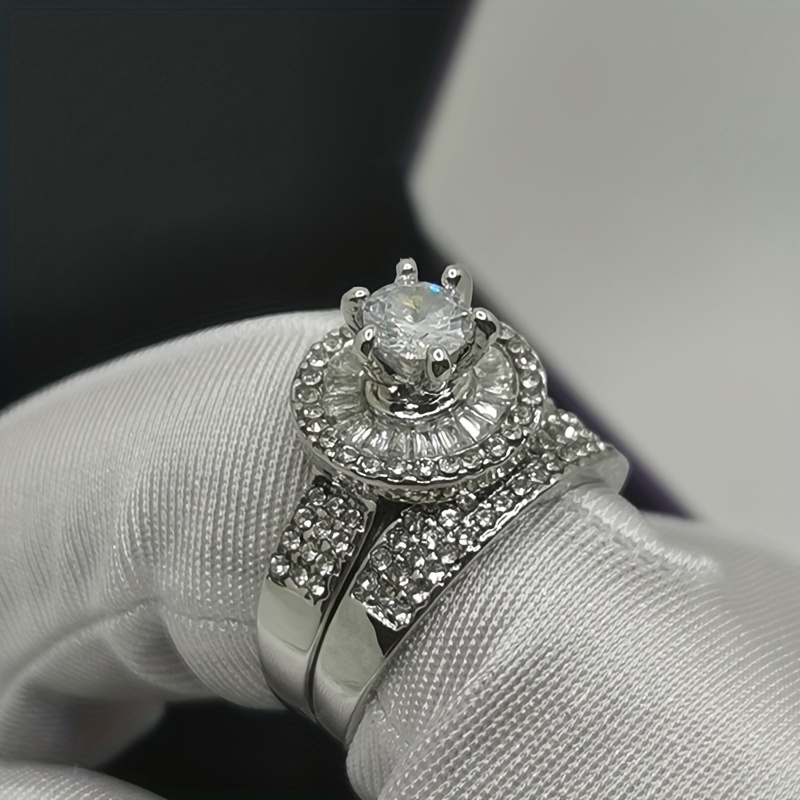 Anillos para mujer, 2 piezas, anillo de circonita para novia, diamante,  elegante, anillo de compromiso, boda, regalo de festival y cumpleaños