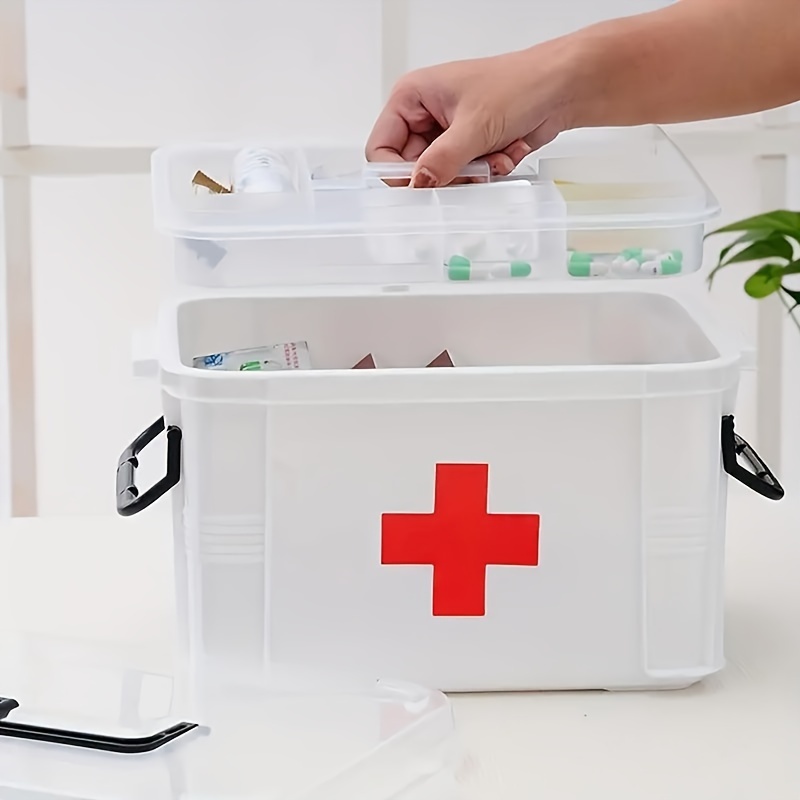 Household Portable Medical Box Double-Layer Compartments Organized