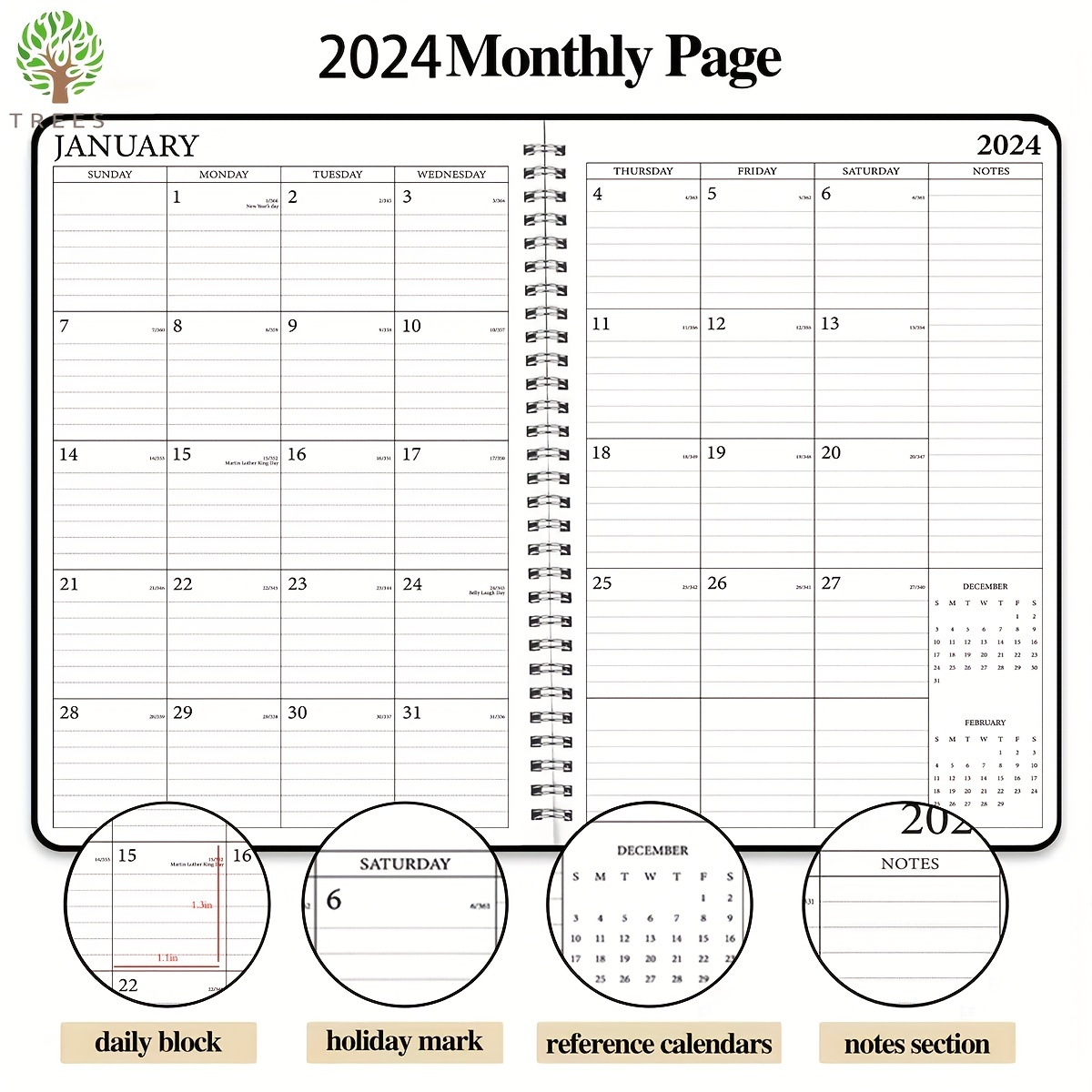 Planner 2024 Calendario Settimanale Mensile Spiral12 Mesi - Temu Switzerland