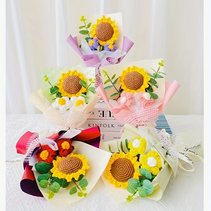 Crochet Flowers Bouquet, Handmade Knitted Bouquet,sunflower Bouquet,knitted  Flowers,gift for Her, Valentine's Day Gift, Mix Crochet Bouquet 
