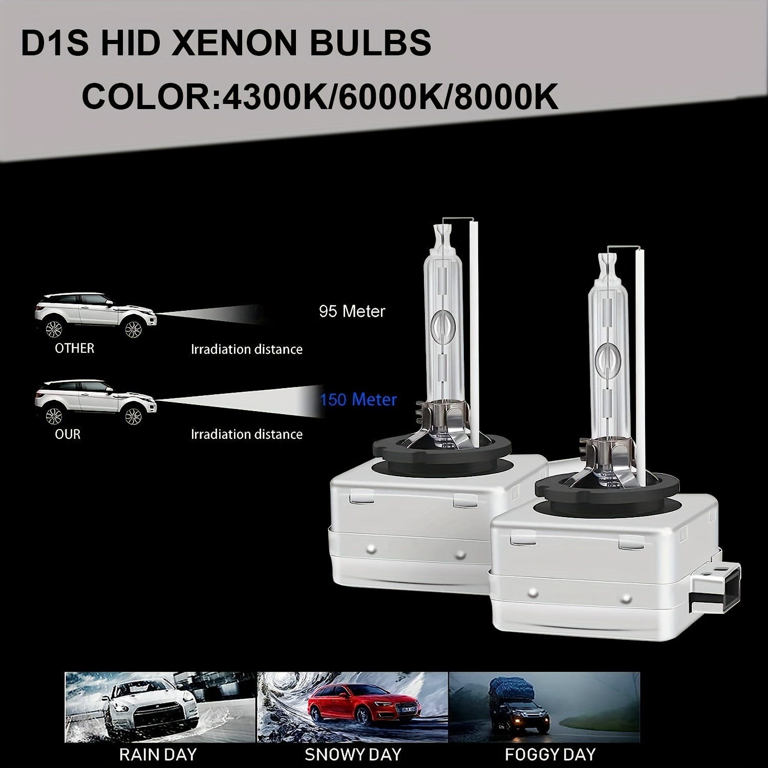 D2S Xenon-HID-Scheinwerferlampe, 35 W, Abblend- und Fernlicht-Ersatzlampe,  Kaltweiß 6000 K, Metallhalterungssockel, 2er-Pack