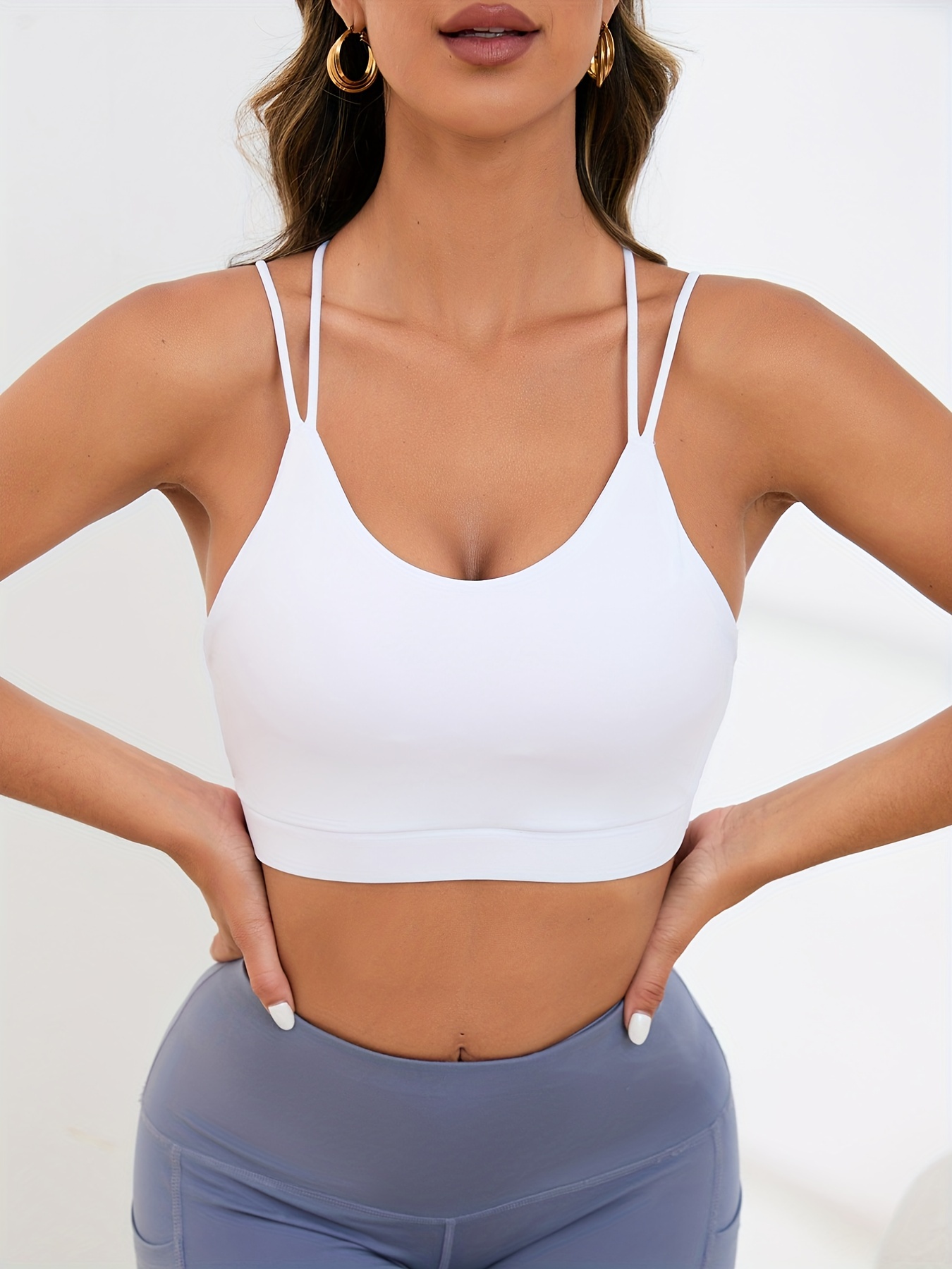 Square Neck Backless Spaghetti Straps Sports Bras for Women Padded