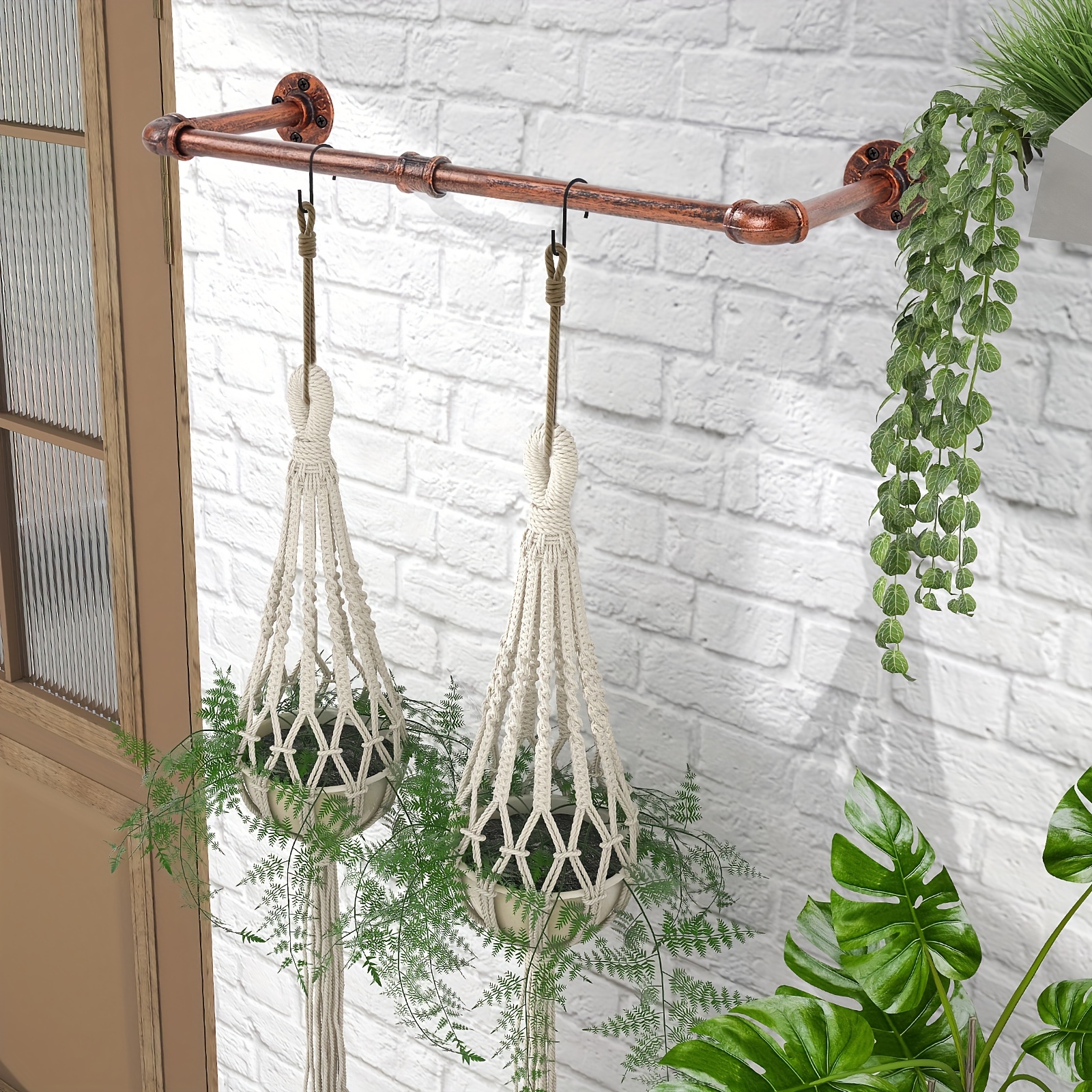 1pc Plant Hangers Rod For Indoor Plants With 3 Black Metal Chains Hanging Planter  Plant Holder Plant Hanging Rod Floating Metal Bar Black And Bronze Pot Plant  Not Included