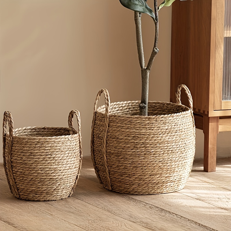 

A single piece of Nordic-style woven grass flower pots, suitable for potted green plants, large floor-standing flower pots, home and garden decorations, handmade tall plant baskets made of seaweed.