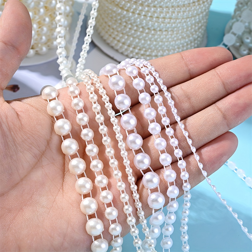 60M in 1 Roll Fishing Line Pearl Strands Artificial Pearls Beads Line  Flowers Wrapping Chain Garland String Wedding Bouquet Party Decorations DIY  Supply (Red) 