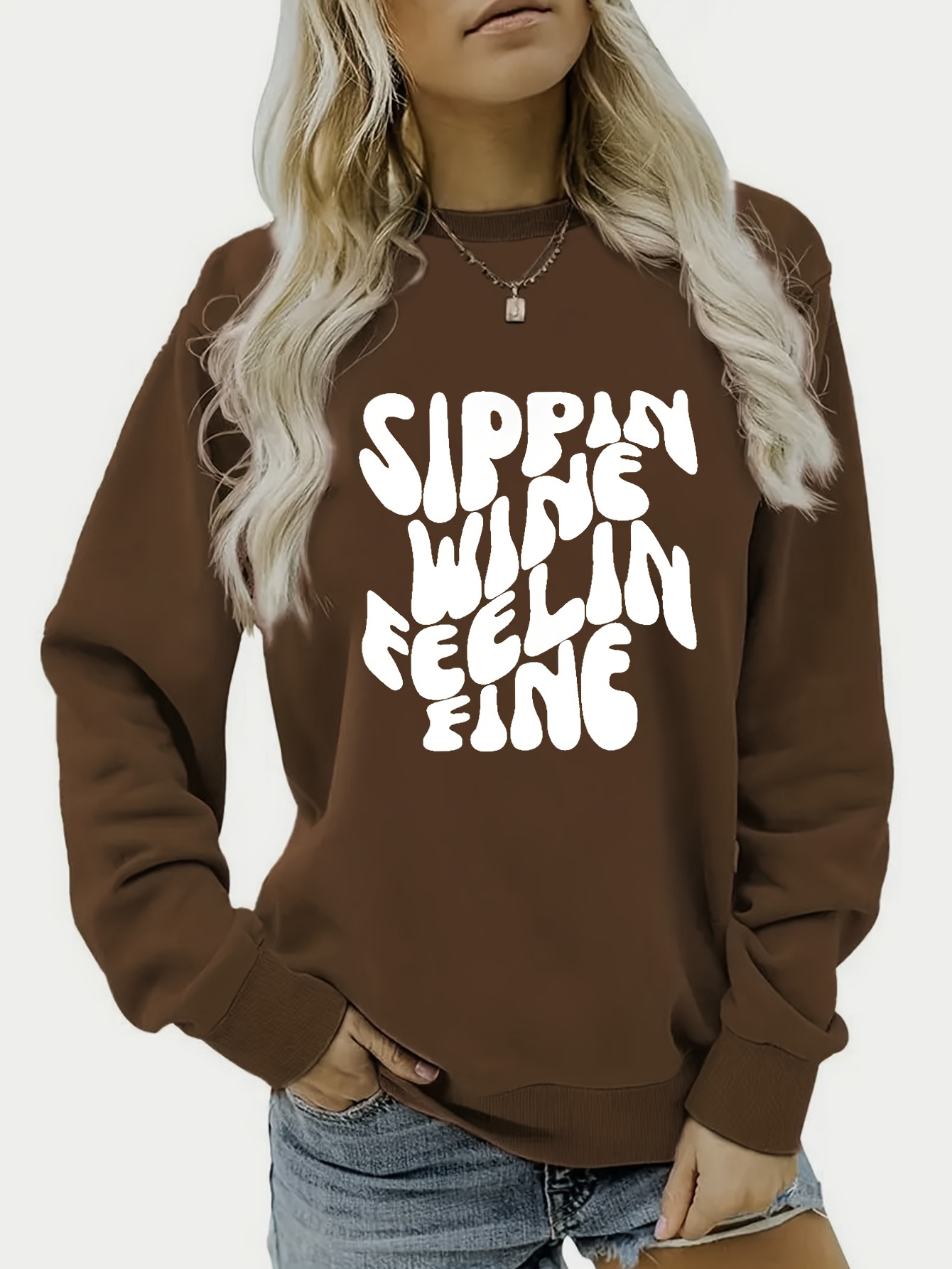 Letter Print Sweatshirt Casual Long Sleeve Crew Neck Temu New Zealand