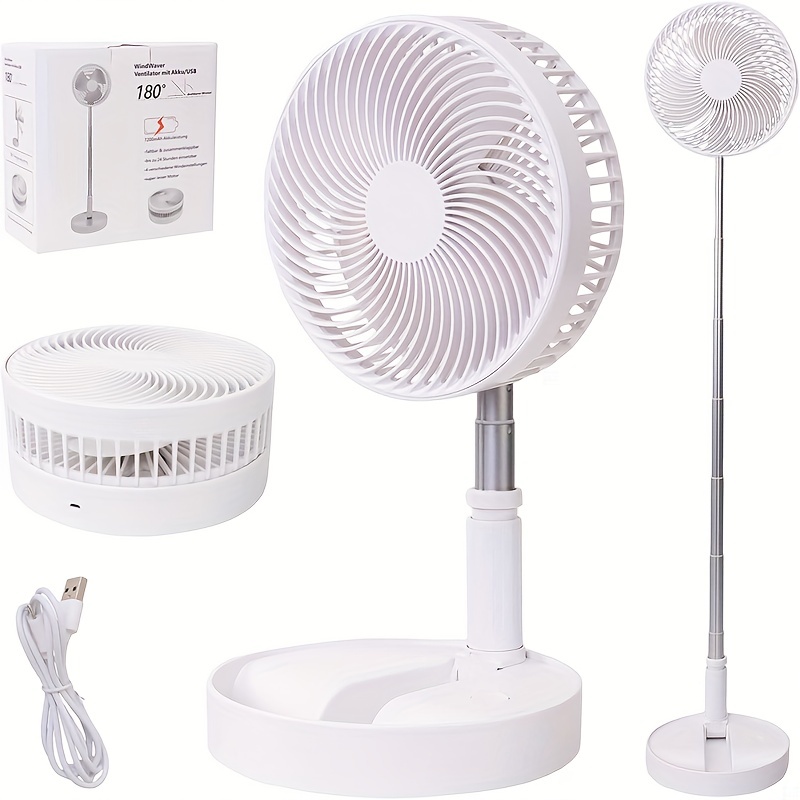 Portable Rechargeable Desk Fan, Folding Fan 3 Speeds Adjustable Height  Table Fan with Timer, 2000mAh Rechargeable USB Charging for Home Office  Travel