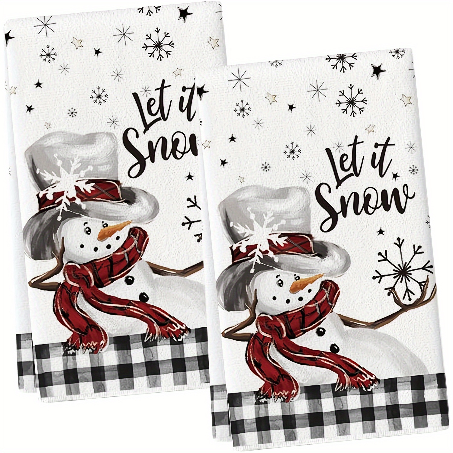 Christmas Kitchen Towels, Buffalo Plaid Snowman Snowman Pattern