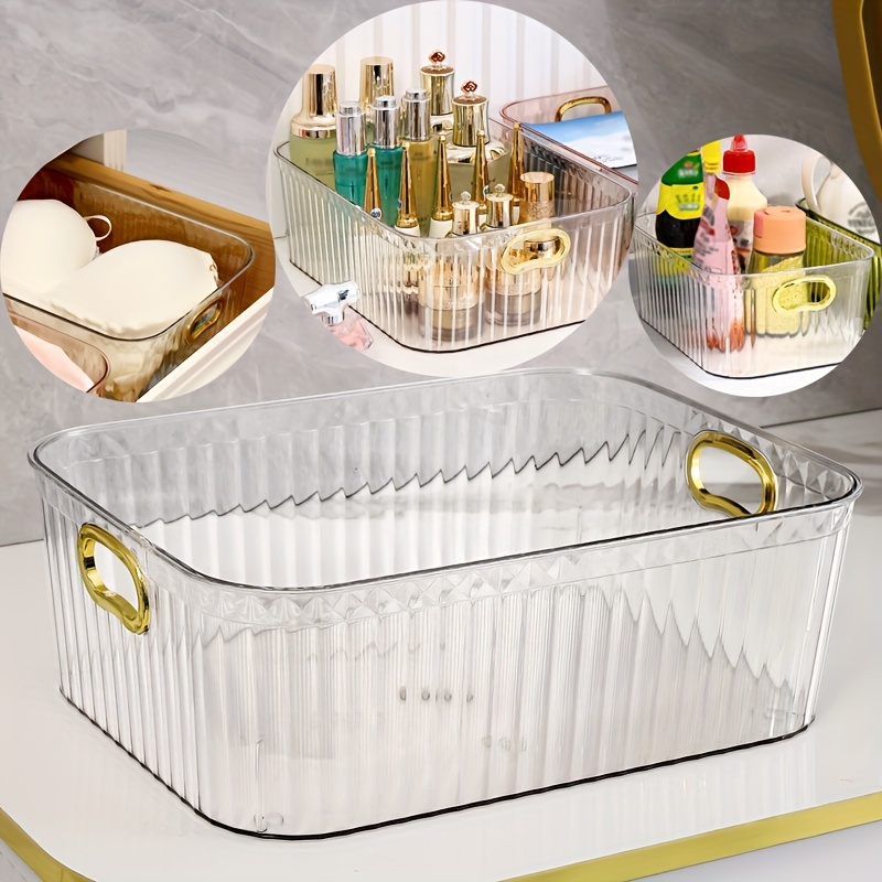 Deep Plastic Bathroom Vanity Storage Bin with Handles - Organizer