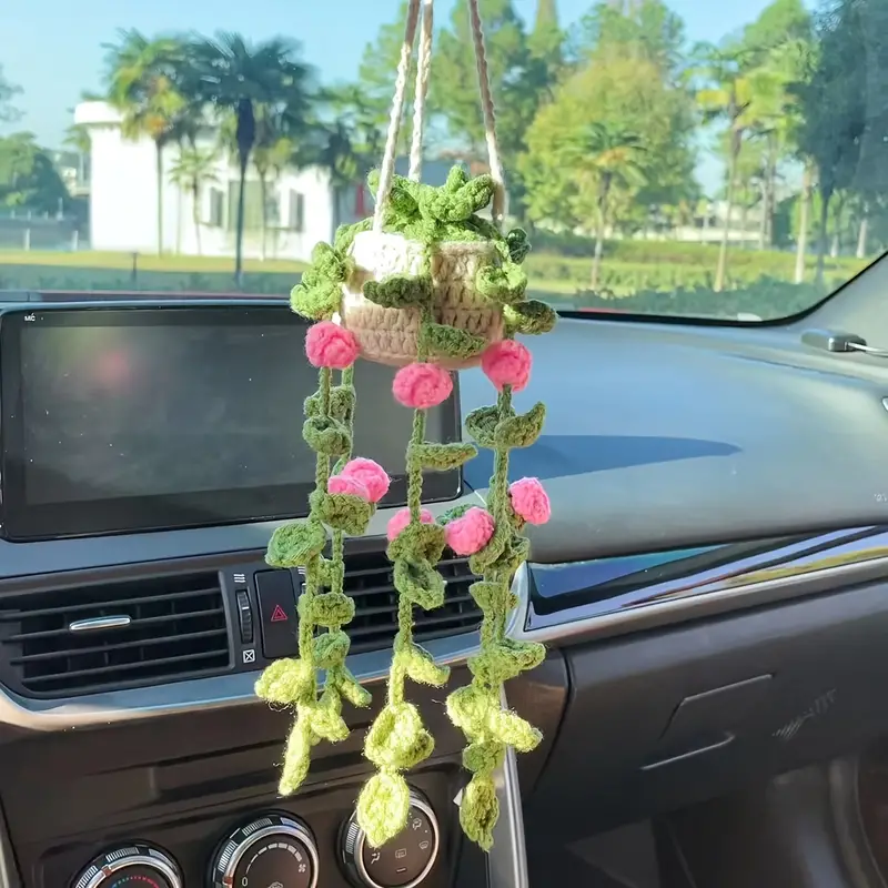 Lovely Plant Flower Crochet Mirror Accessories Car Mirror - Temu