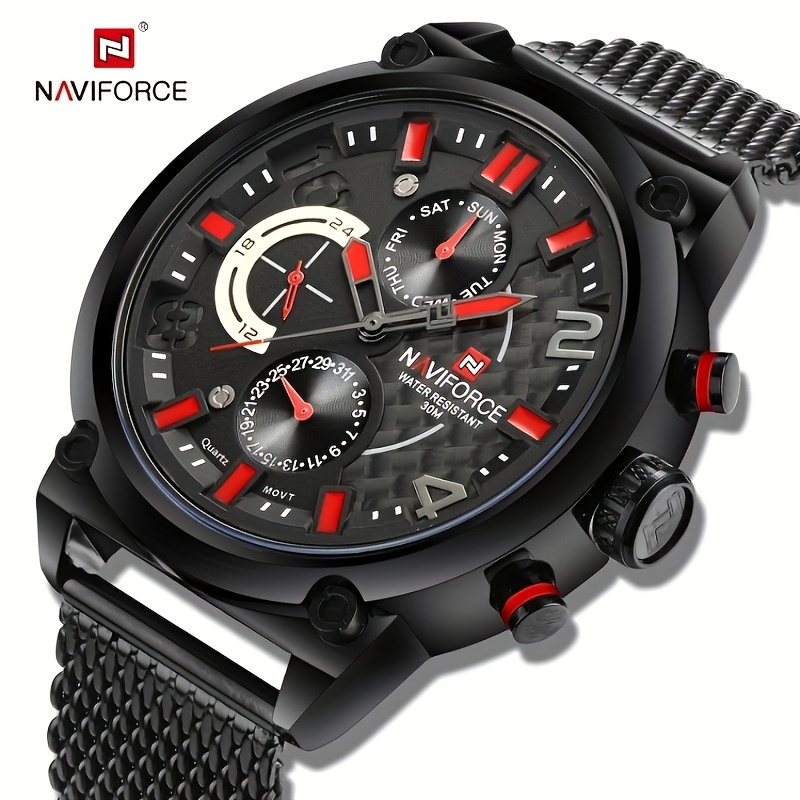 Naviforce Men's Quartz Multifunction Watch Sports Fashion Analog 30M WR  Stainless Steel Wrist Watch