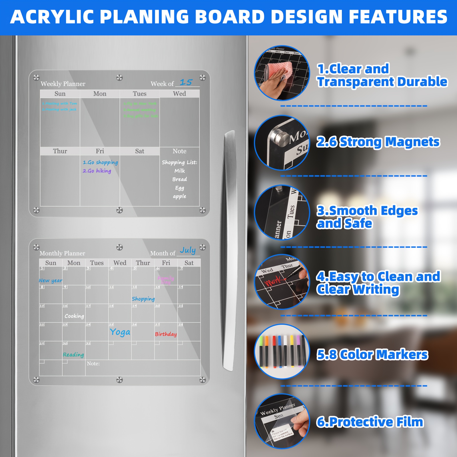 Refrigerator Magnetic Acrylic Planning Monthly Board Weekly - Temu