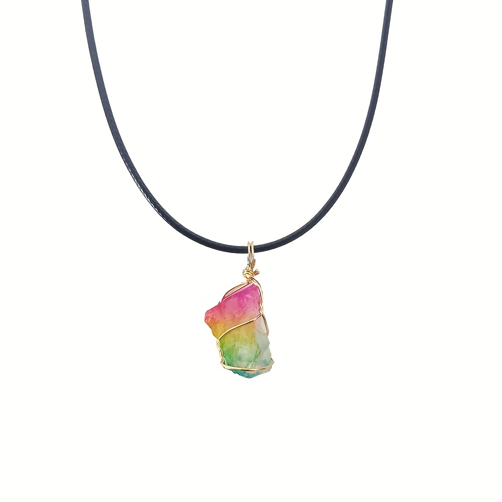 Raw Stone Winding Wire Pendant Necklace