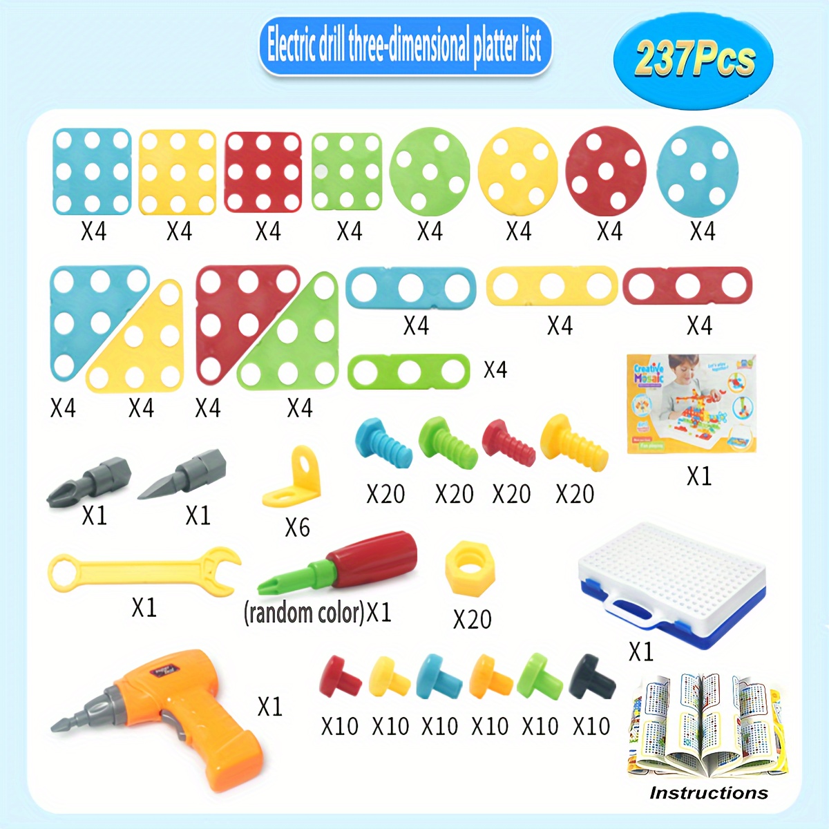 Construction Toys Drill Design Puzzle Creative Electric Screwdriver  Building Take Apart Blocks Kids Drill Set Diy Stem Educational Set With  Storage Bo