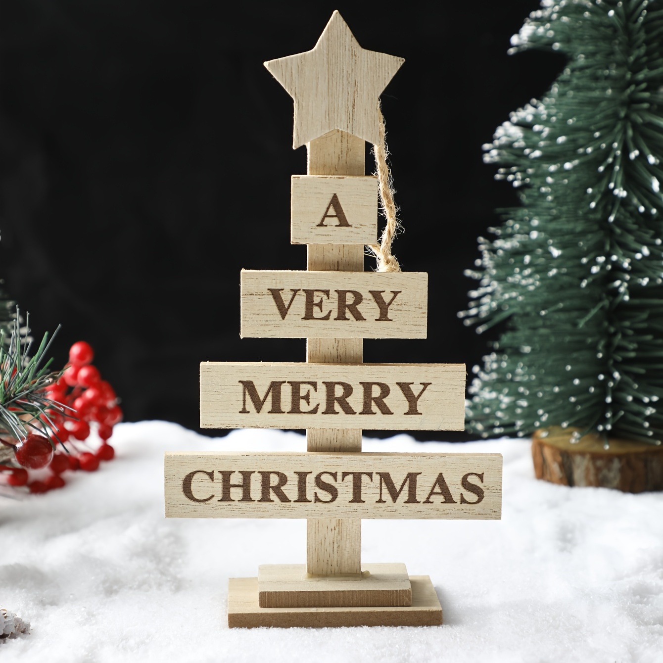 5 Décorations en bois pour bûche de Noël