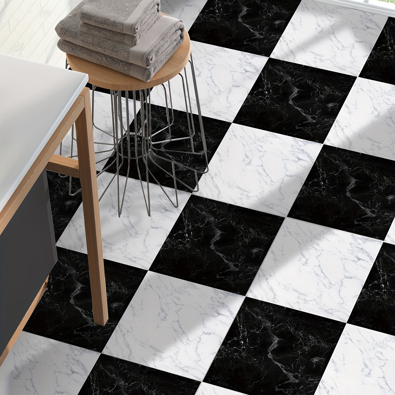 Thickened Waterproof Simulation Marble Tile Floor Paste PVC Self