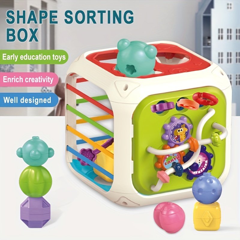 Jouet trieur de formes de bébé, Montessori Pull String Toys pour bébé,  Jouets de tri de cubes sensoriels, Jouets d'apprentissage du développement  pour 6 12 18 mois, Jouets de voyage, Jouets de