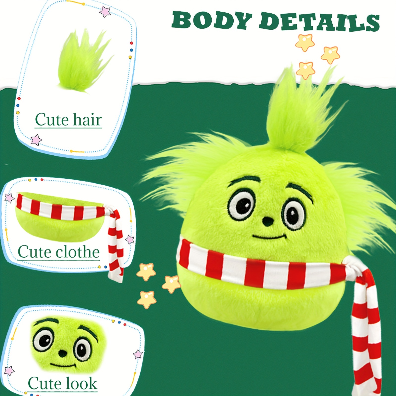  HATEEMO Christmas Decorations Plush, Christmas Plush Green  Monster Doll, Suitable for Christmas Decorations/Gifts (Green Monster B) :  Toys & Games