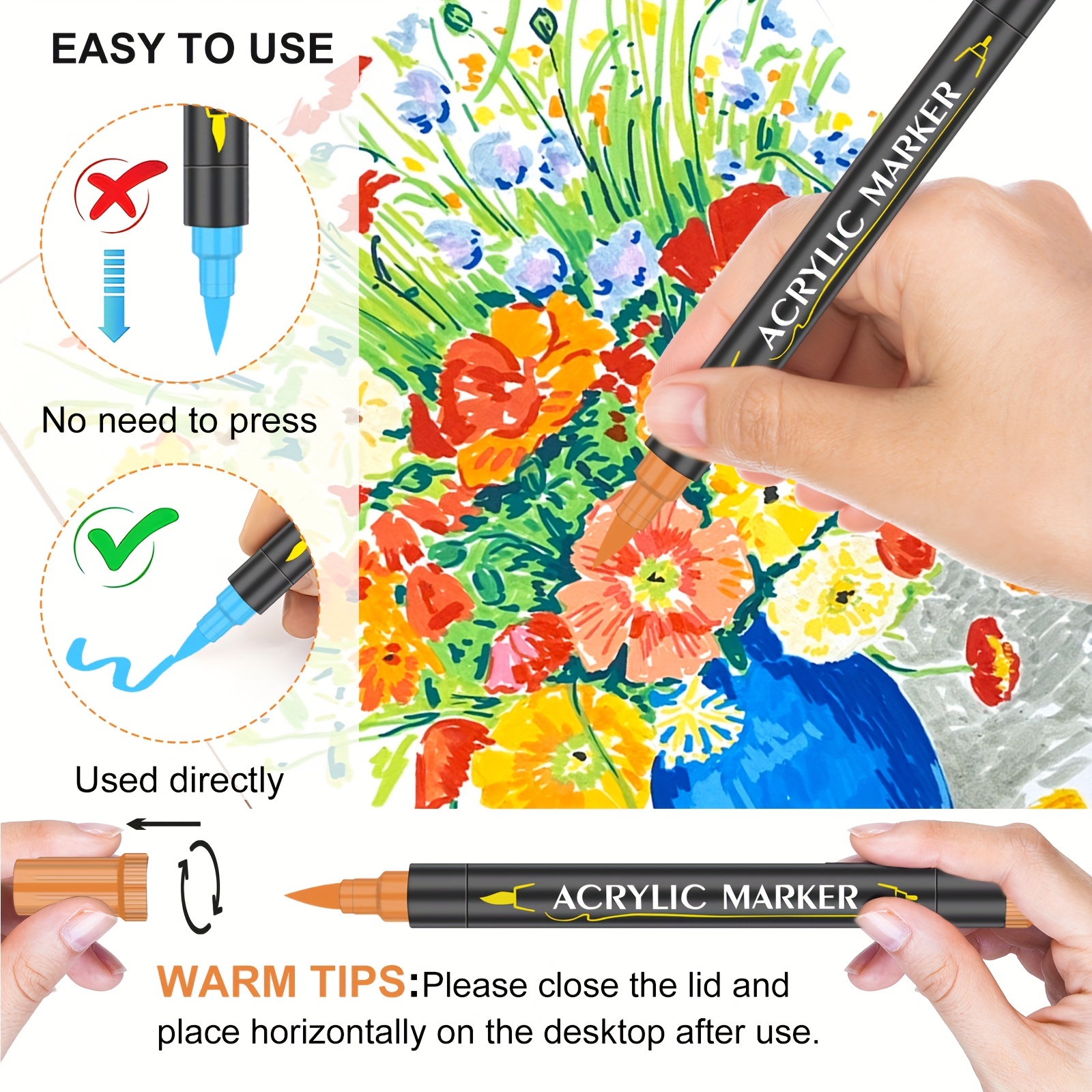 EscriWise 36 Colors Acrylic Paint Pens Markers,Dual Tip Paint Markers With  Fine Tip and Brush Tip,Paint Pens for Rock