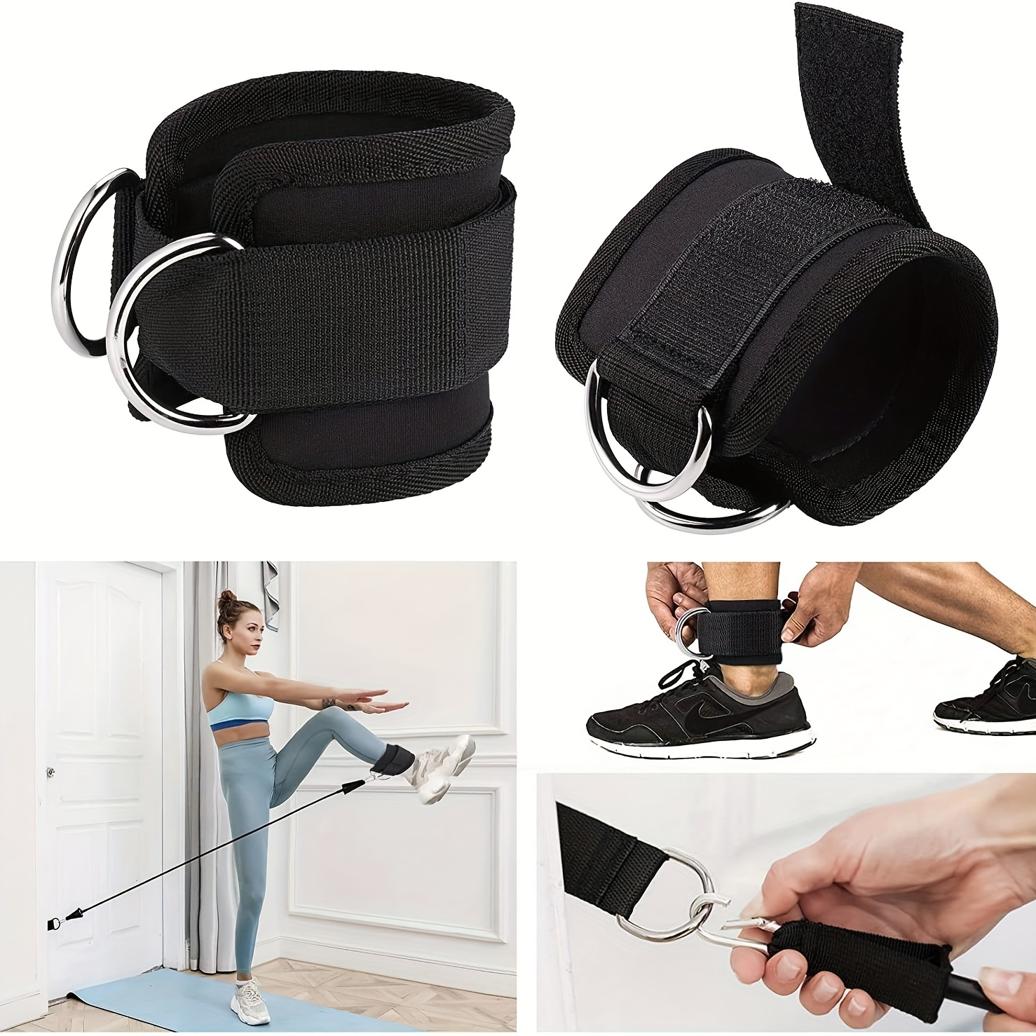 Fitness Ankle Straps Adjustable D-Ring Ankle Cuffs Gym Workouts