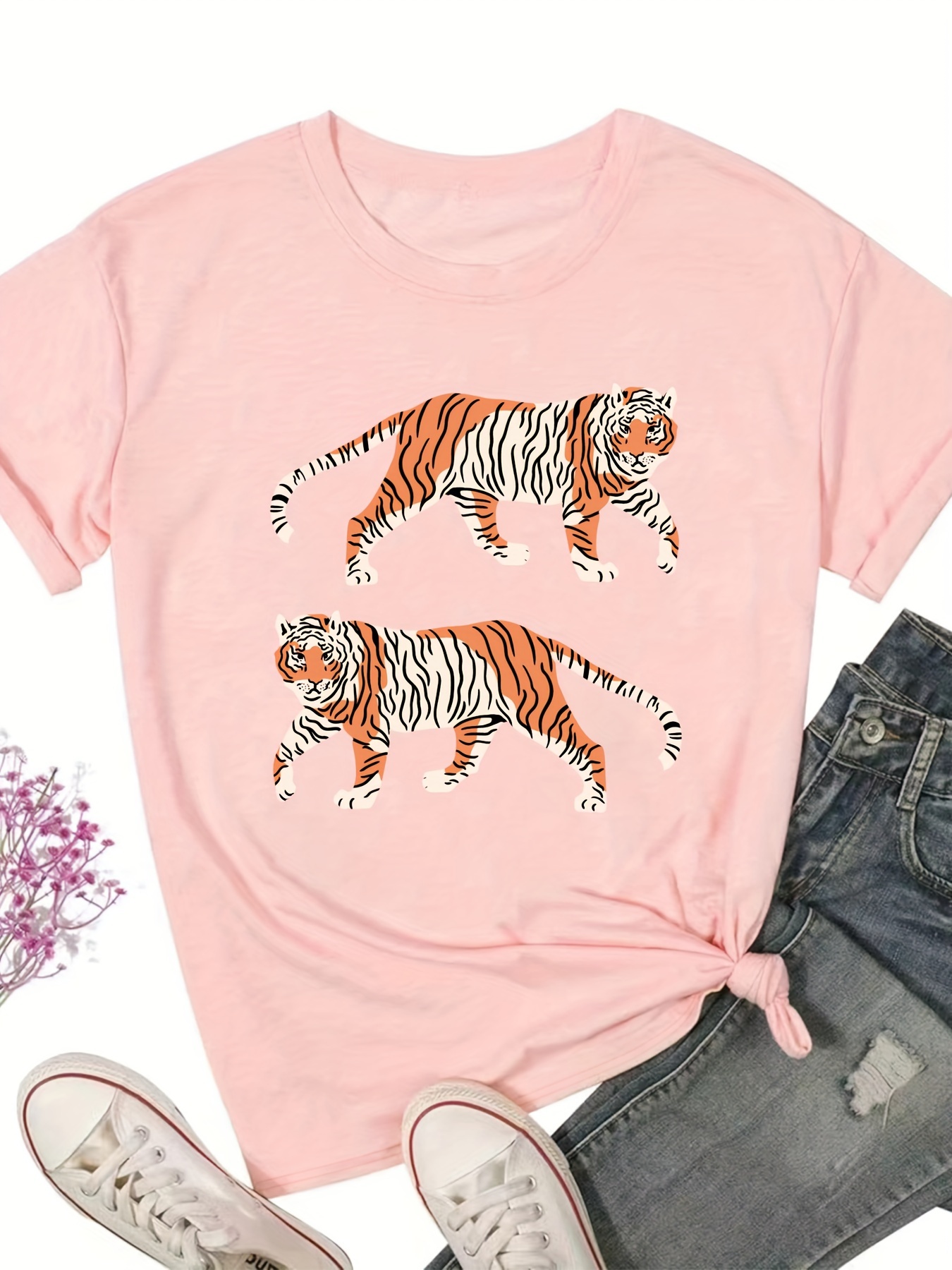 Tiger Crewneck Short-Sleeve Sweatshirt