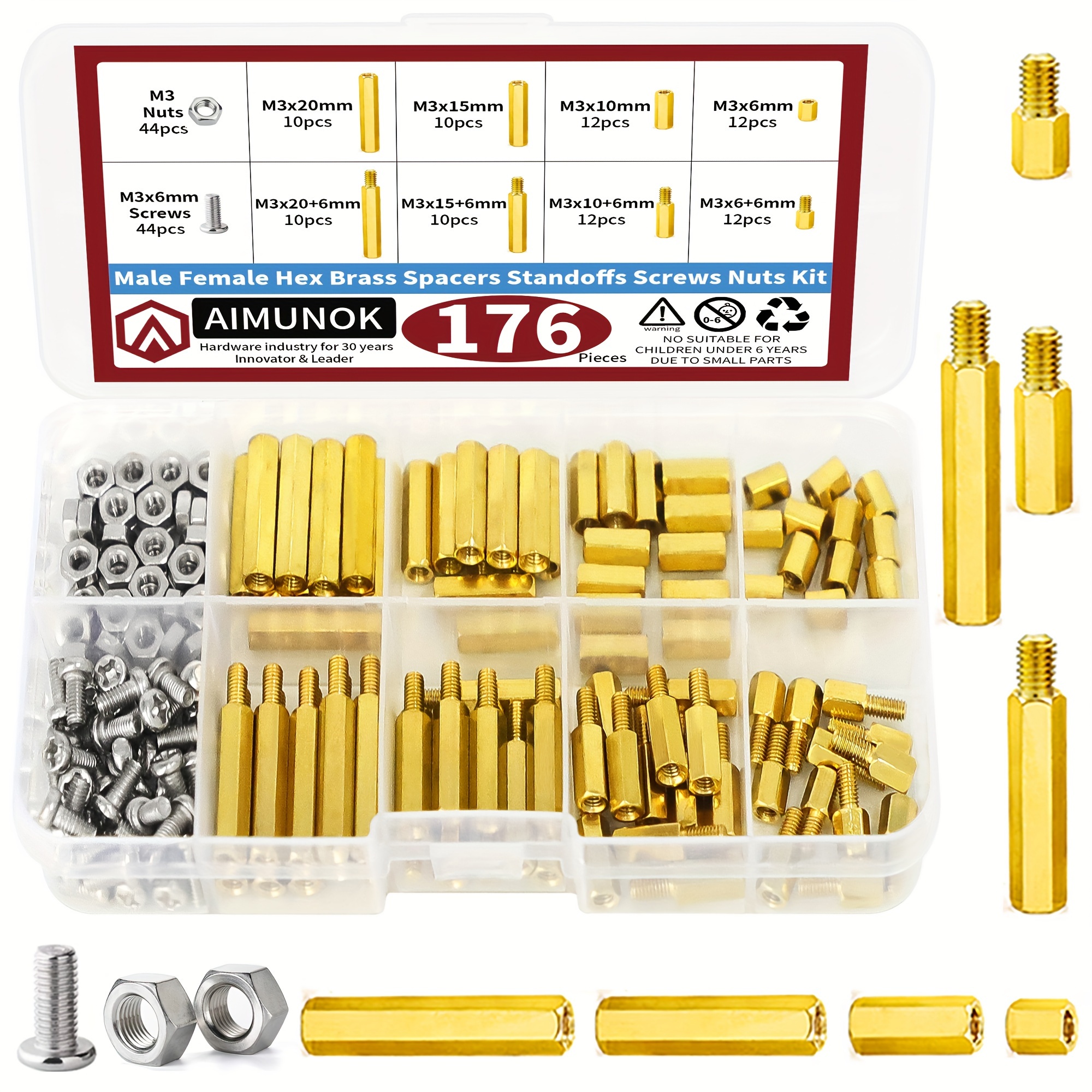 

176pcs M3 Motherboard Standoffs&screws&nuts Kit, Hex Male-female Brass Spacer Standoffs, Laptop Screws For Diy Computer Build, Electronic Projects, Raspberry Pi, Circuit Board Etc