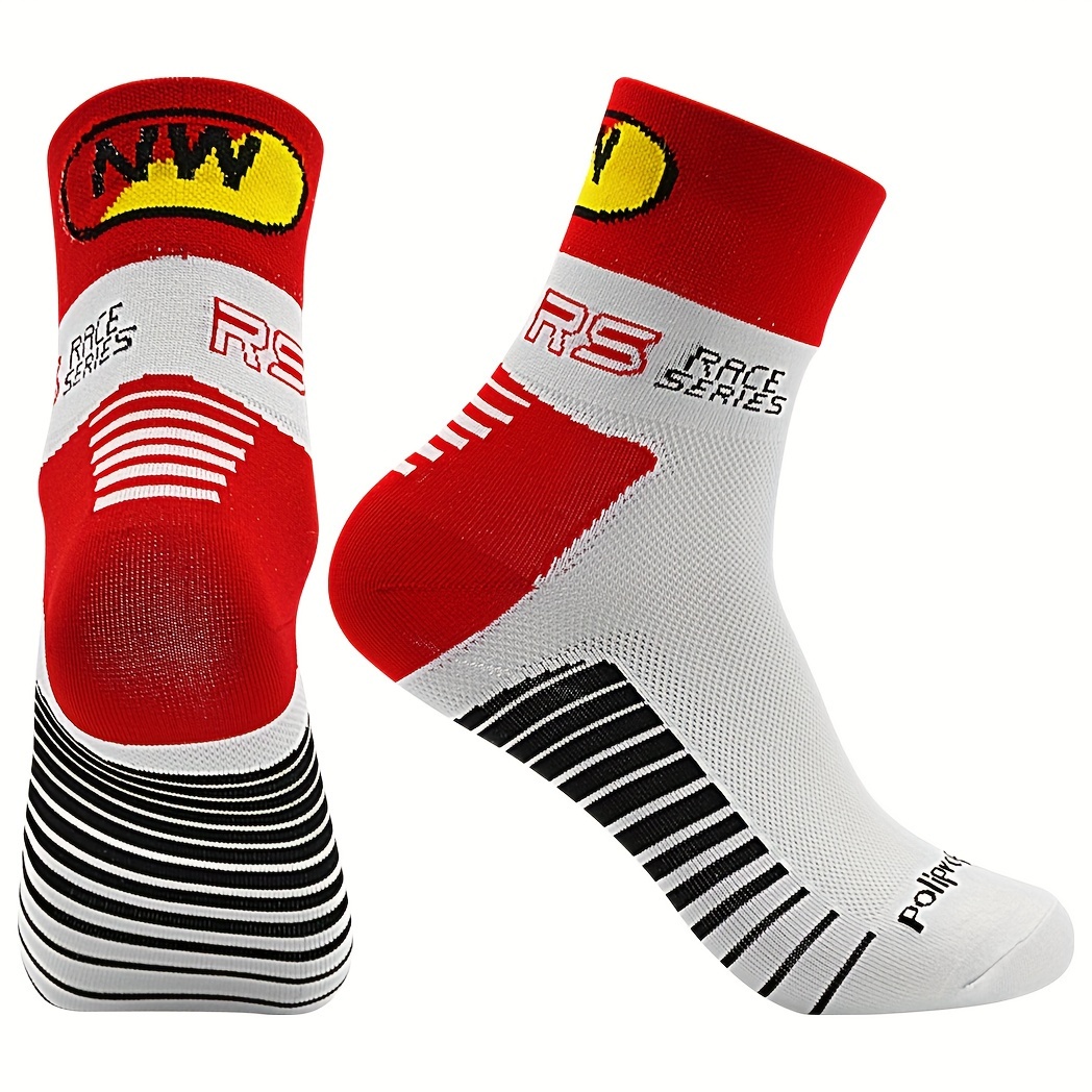 Image of A Pair Of New Breathable And Sweat-absorbing Casual Outdoor Cycling Socks With Stripes, Mid-calf Length, Designed For Training With Anti-slip Silicone, Sweat-resistant