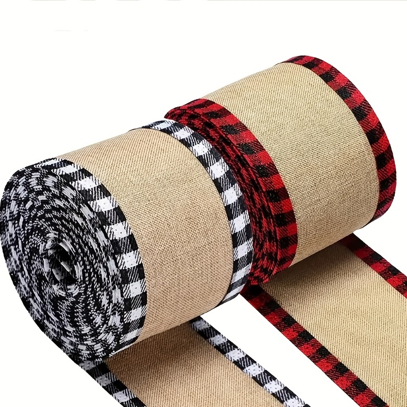 Black White Buffalo Plaid Ribbon - 2 1/2 inch x 10 Yards, Wired Edge, Christmas Tree Ribbon, Wreath, Men's