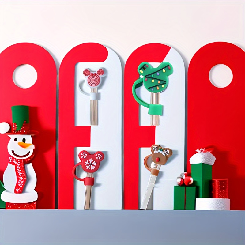 Cute Christmas Series Portable Silicone Straw , Reusable Dustproof Soft  Straw Plugs For Straw, Cup Decoration Accessories - Temu